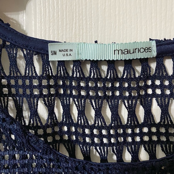Small Navy Blue Maurices Top - Crocheted Net Look with Fringe - Picture 7 of 8
